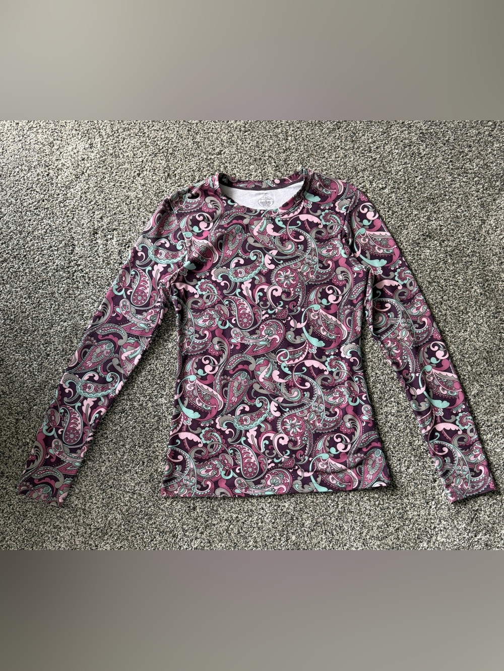 Prana Paisley-Print Long Sleeve Tee in Plum, Pink & Teal
